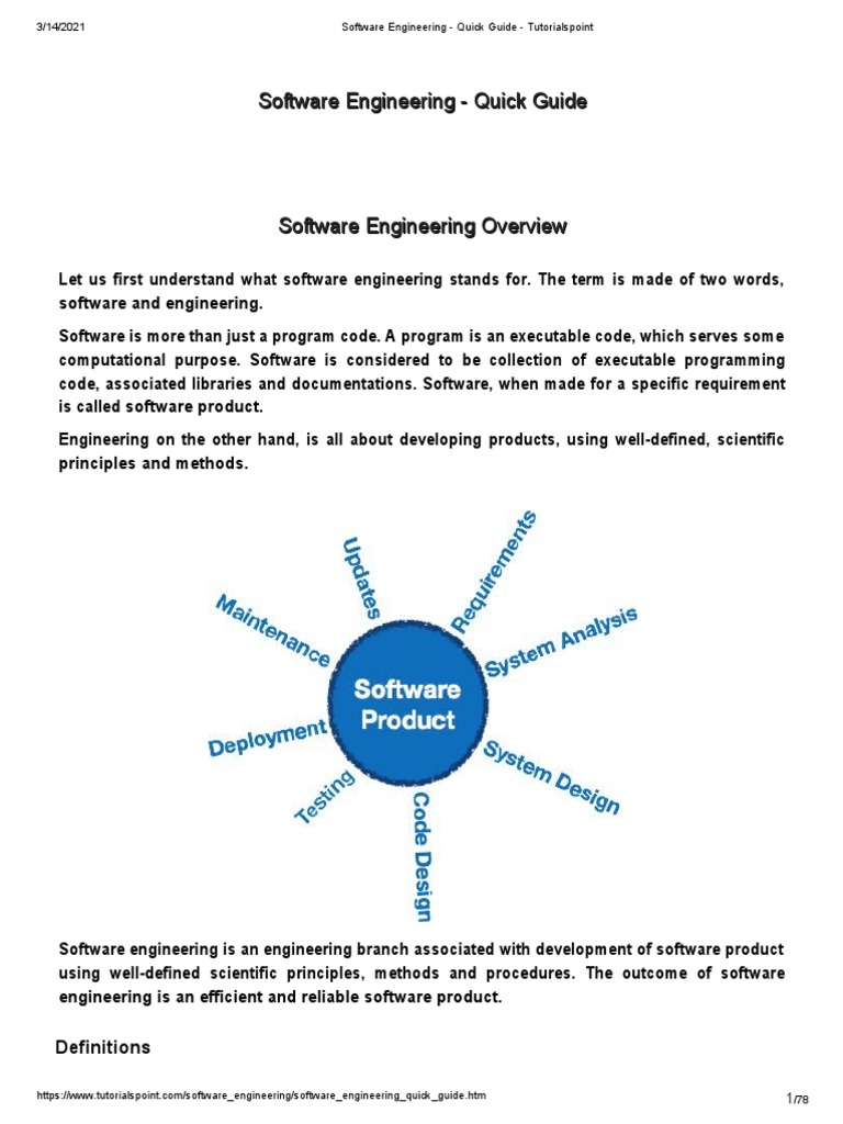 Software engineering quick guide tutorialspoint pdf project