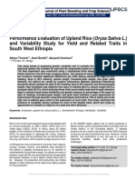 Performance Evaluation of Upland Rice (Oryza Sativa L.) and Variability Study For Yield and Related Traits in South West Ethiopia