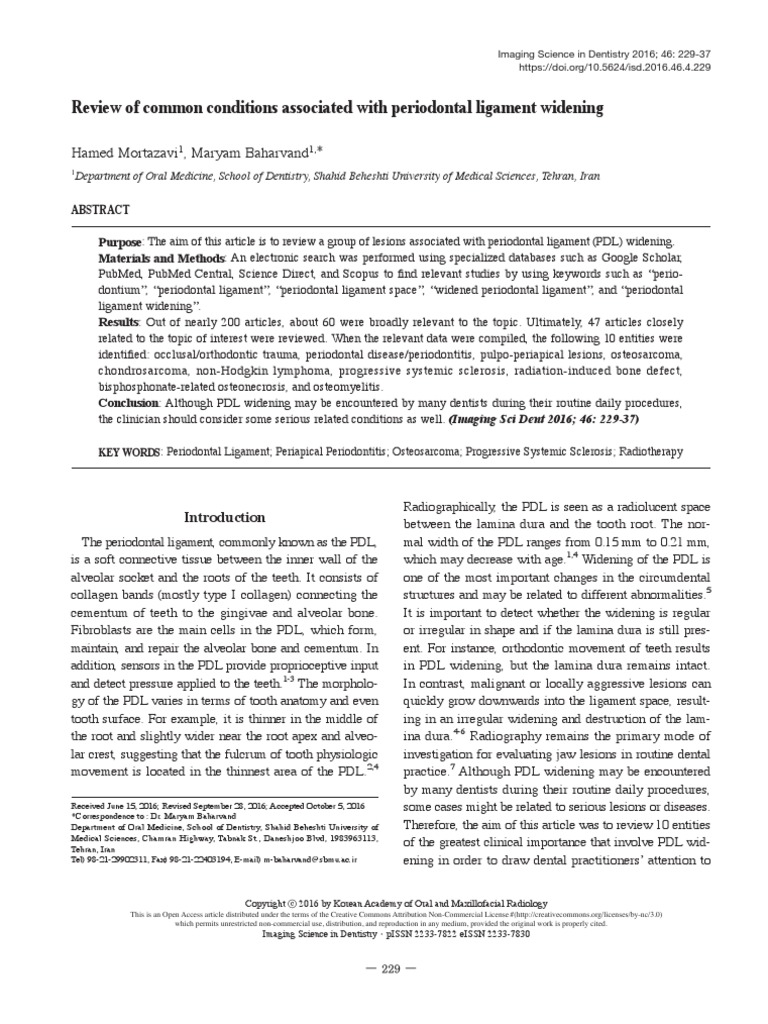 PDL Widening Ass Dieases PDF Periodontology Human Tooth