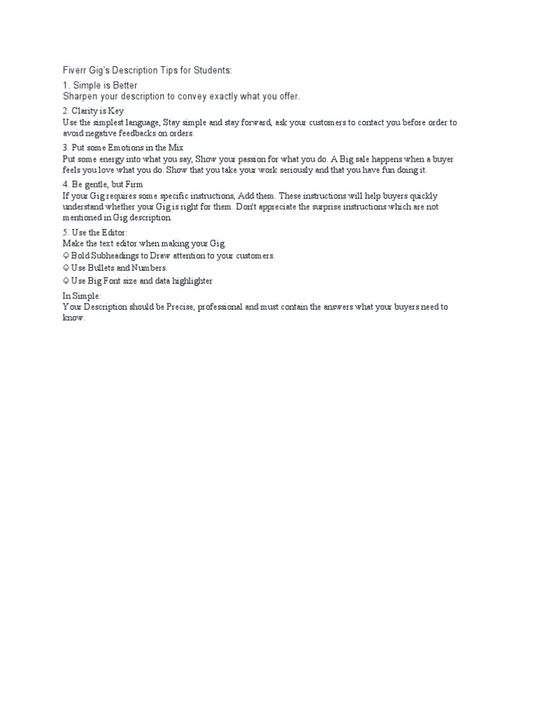 Fiverr Gig Description Tips | PDF