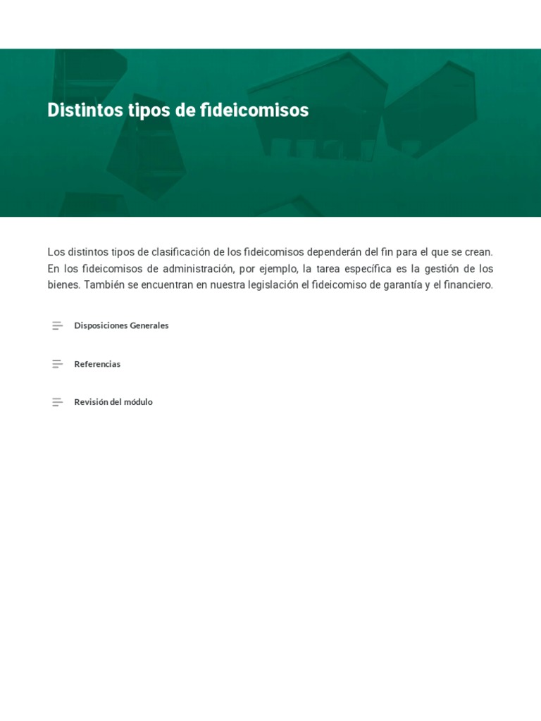 Tipos de Fideicomisos y sus Funciones | PDF | Ley de fideicomiso | Ley ...