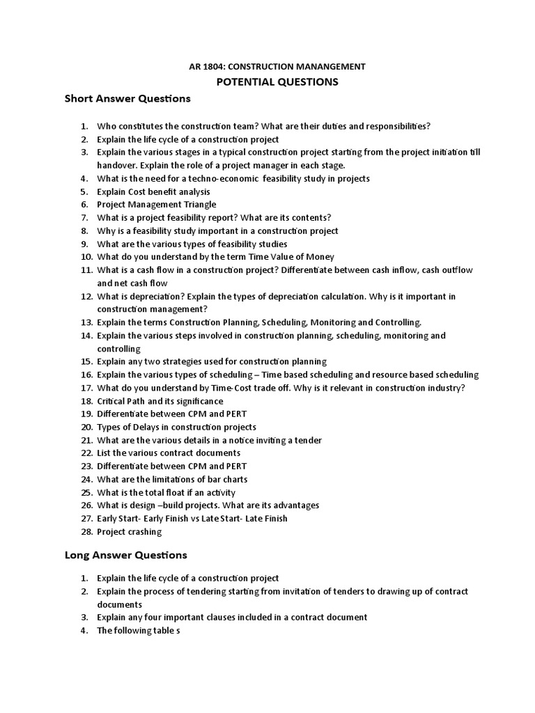 Construction Management Question Bank | PDF | Business | Economies