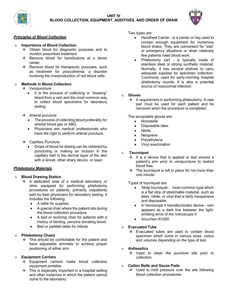Blood - Collection - Equipment - Additives - and Order of Draw | PDF ...