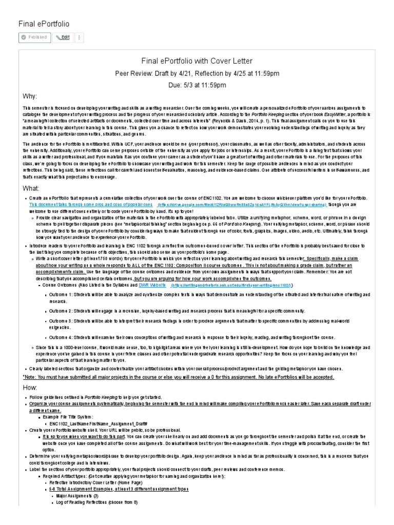 Final Eportfolio Assignment Sheet Download Free Pdf Inquiry Based
