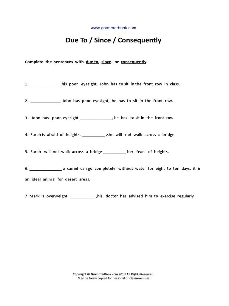 Due To Since Consequently | PDF