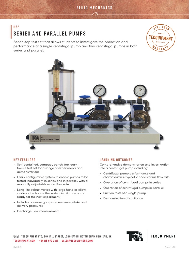 H52 Series and Parallel Pump Test Set PDF Pump Chemical Engineering