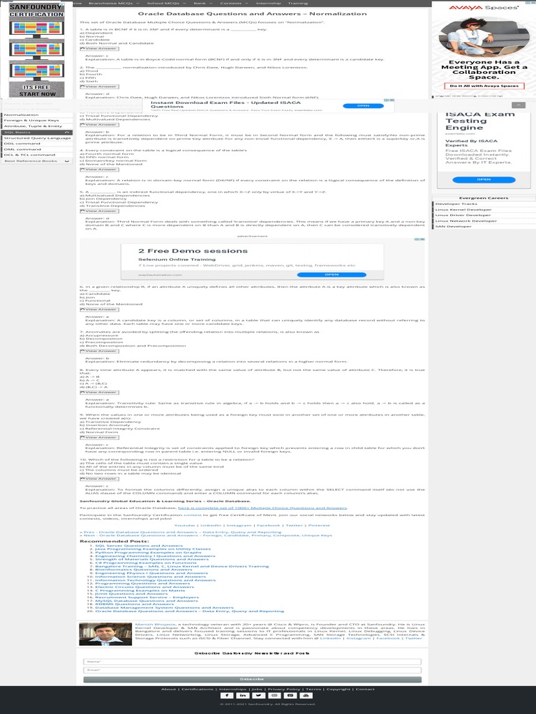 Oracle Database Questions And Answers