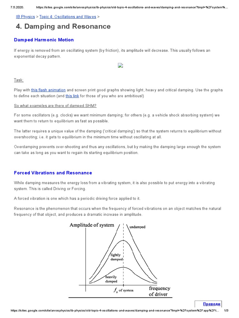 Damping and Resonance: Damped Harmonic Motion | PDF | Resonance ...