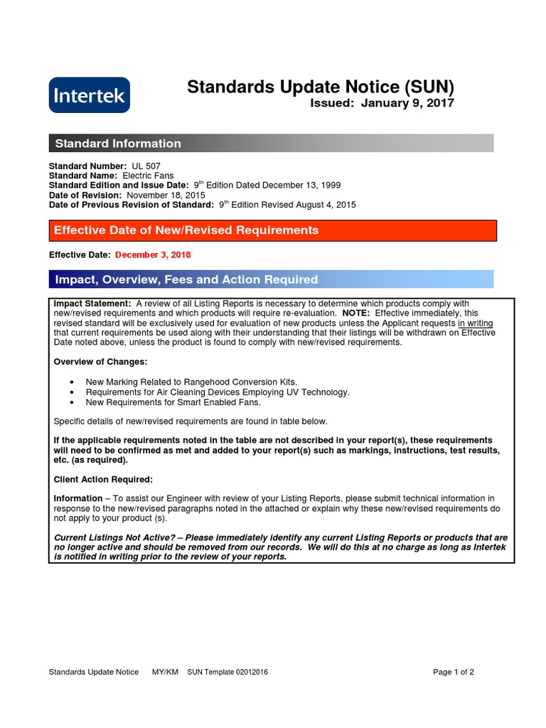 UL 507 Standards Update for Electric Fans | PDF | Computer Science ...