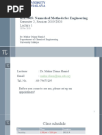 KIL1005: Numerical Methods For Engineering: Semester 2, Session 2019/2020