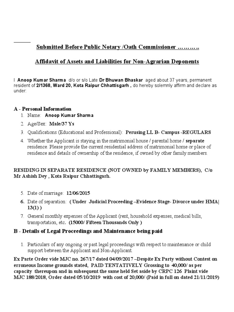 Submitted Before Public Notary /oath Commissioner .. Affidavit of