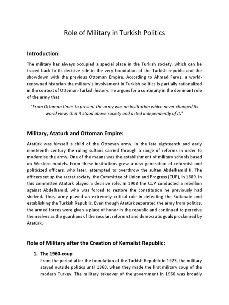 Role of Military in Turkish Politics | PDF | Mustafa Kemal Atatürk | Turkey