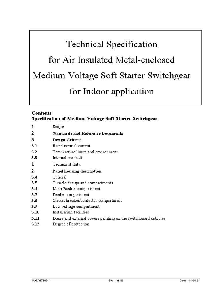 MV Soft Starter Switchgear Specification | PDF | Fuse (Electrical) | Switch