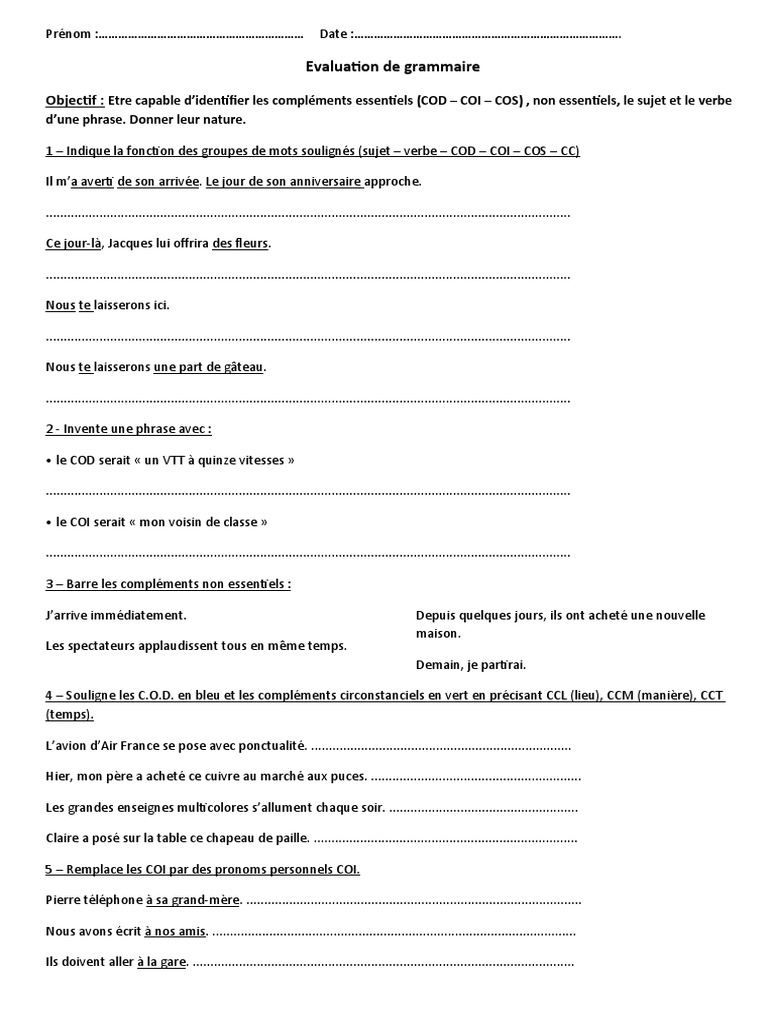 Exercice En Ligne Cod Coi Cos Éval COD COI COS CC | PDF | Complément d'objet | Sciences cognitives
