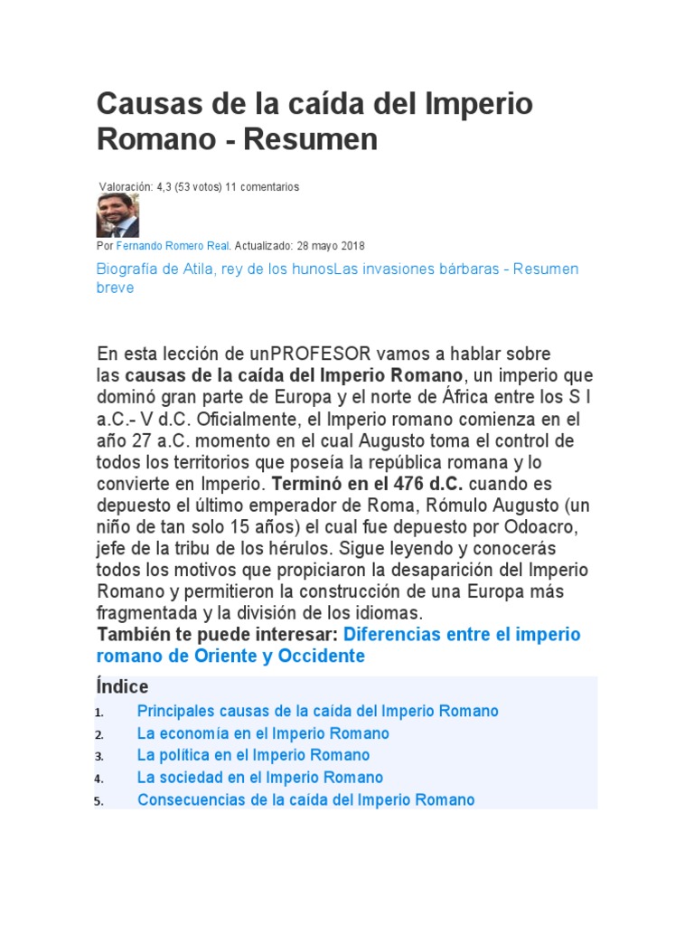 Causas de la caída del Imperio Romano | PDF | imperio Romano | imperio ...
