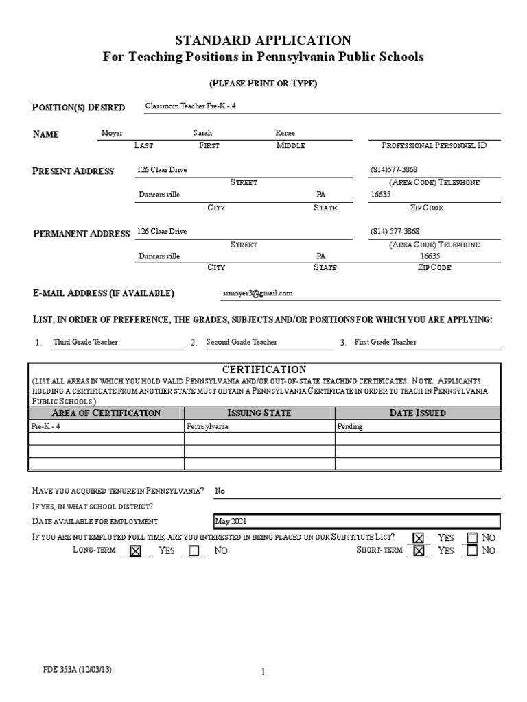 Pa Standard Teaching Application 1 PDF Nolo Contendere Teachers