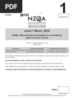 Level 1 Music, 2016: 91094 Demonstrate Knowledge of Conventions Used in Music Scores