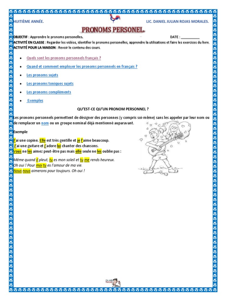 Remplacer Le Cod Par Un Pronom Personnel Exercices Pdf 0 Guia Pronoms Personnels 8° | PDF | Pronom | Complément d'objet