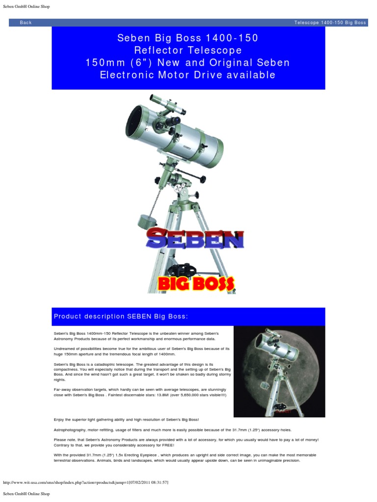 Seben Big Boss 1400mm Telescope Overview | PDF | Telescope ...