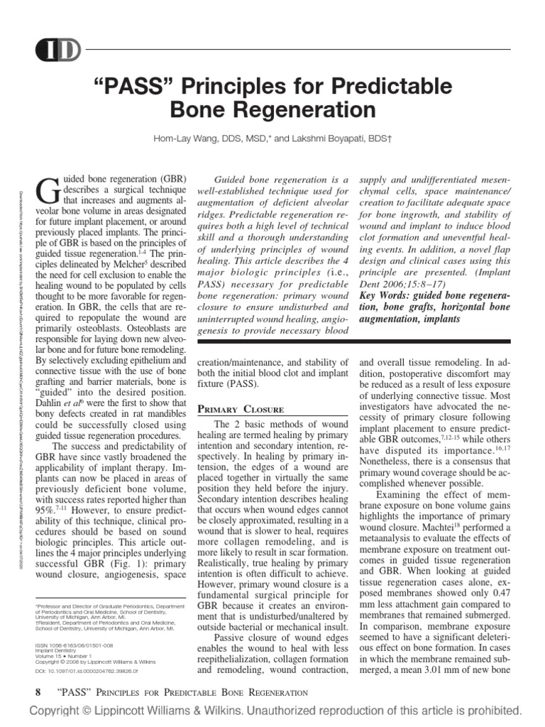 PASS Principles For Predictable Bone.8 | PDF | Dental Implant | Wound ...