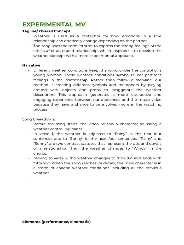 Music Video Concept Development PDF Psychological Concepts