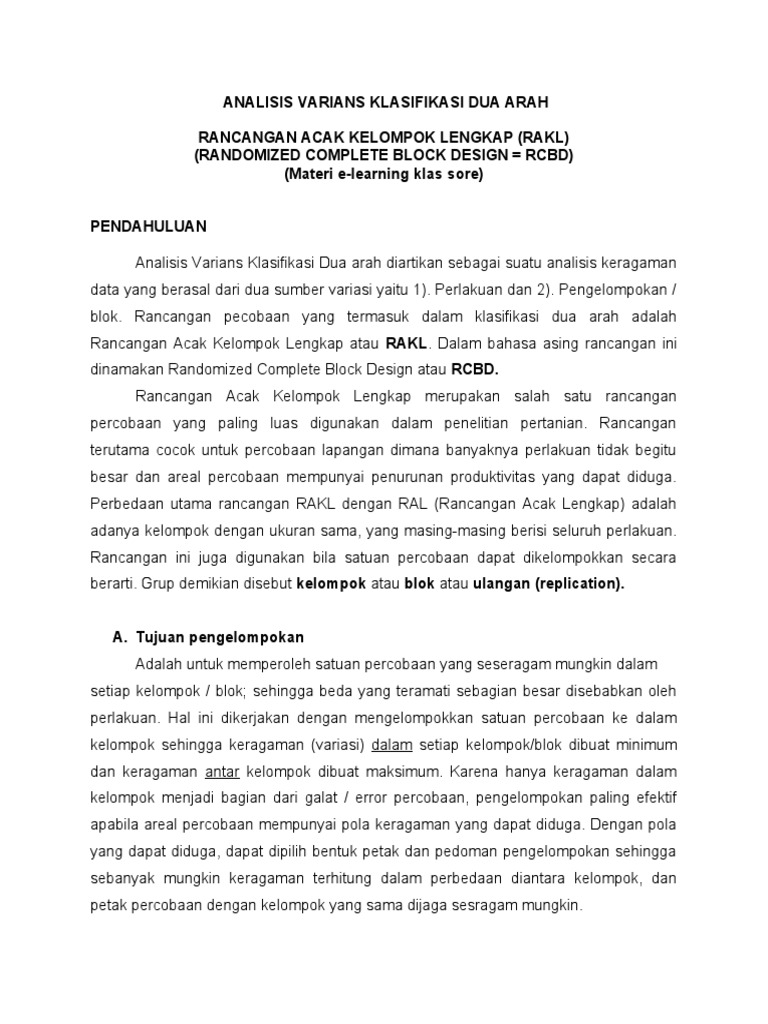 Analisis Varians Klasifikasi Dua Arah Rcbd PDF