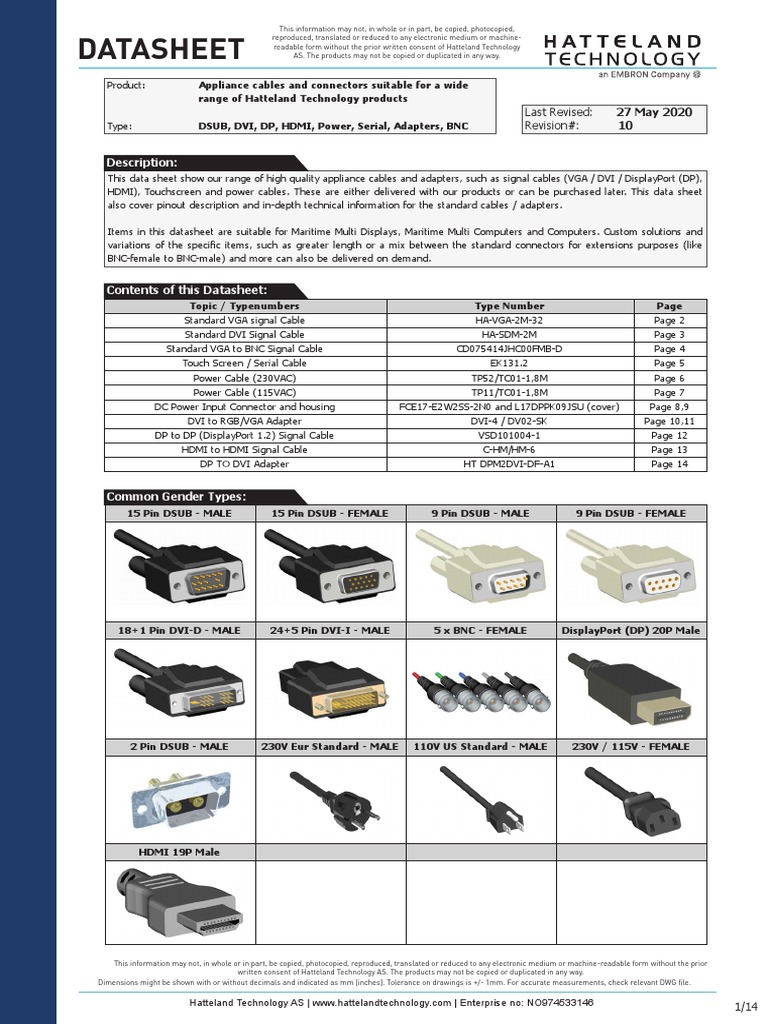 Ds Cables and Connectors Specfications | PDF | Components | Information ...