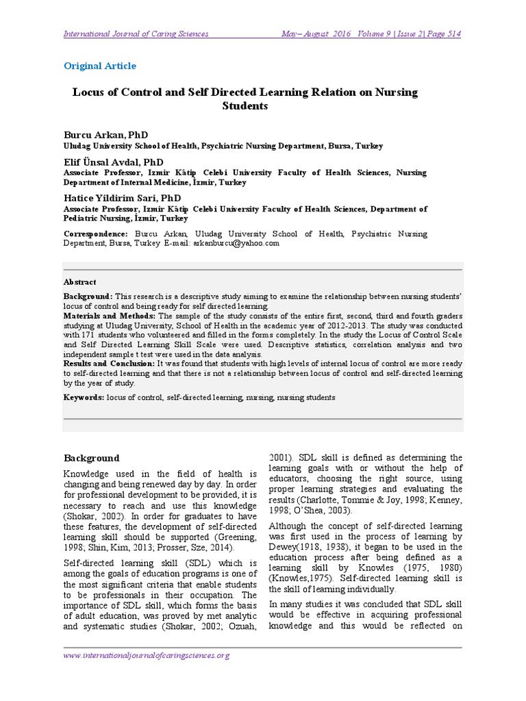 Locus of Control and Self Directed Learning Relation On Nursing Student ...