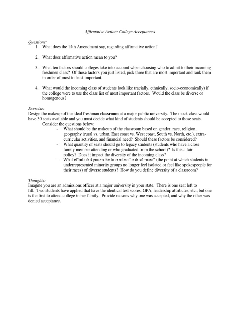 Affirmative Action in College Admissions | PDF