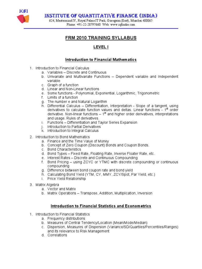 Frm Quantitative Analysis Syllabus