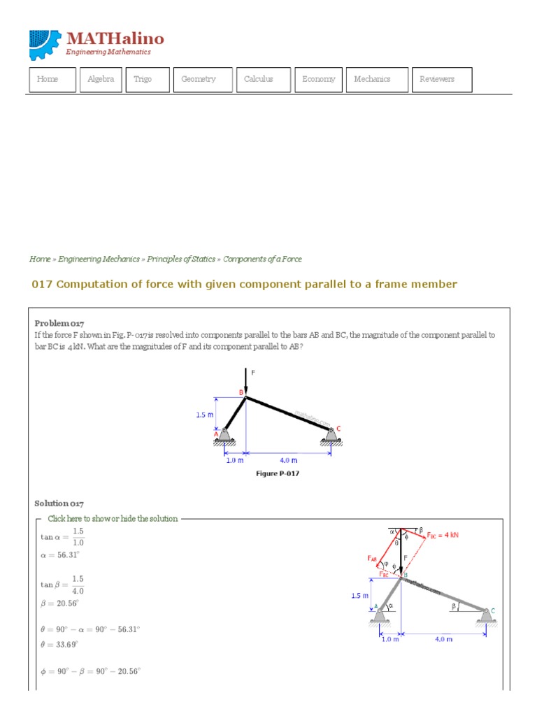 Mathalino: 017 Computation of Force With Given Component Parallel To A ...