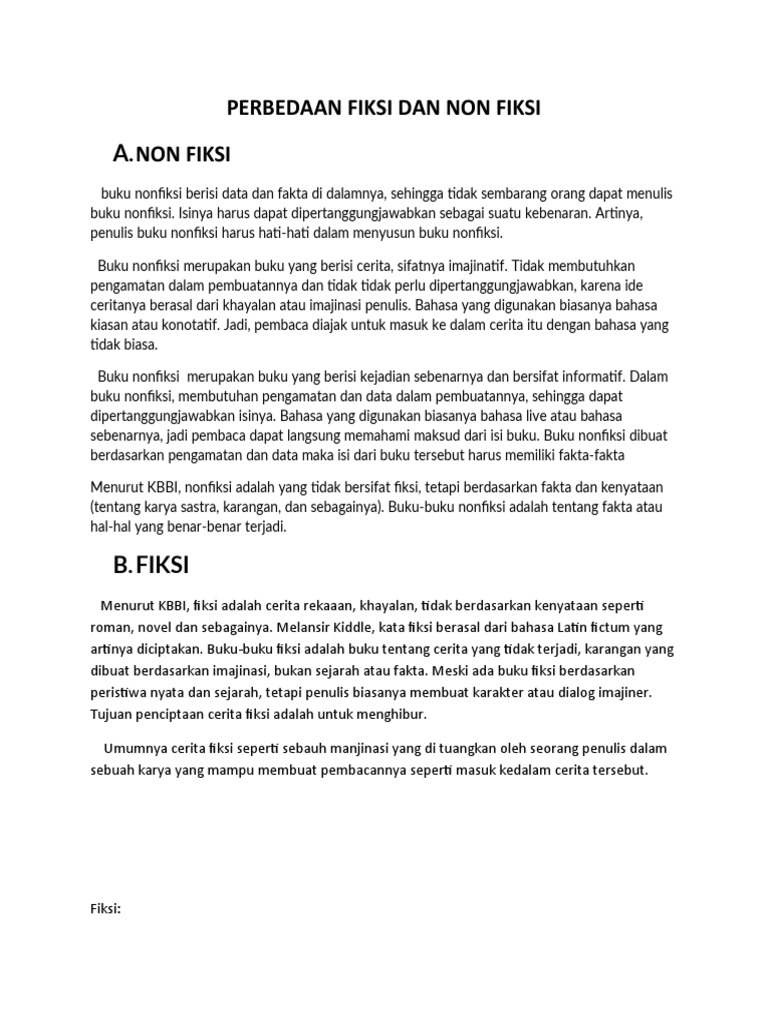 Perbedaan Fiksi Dan Non Fiksi Xi Ipa 5 Pdf
