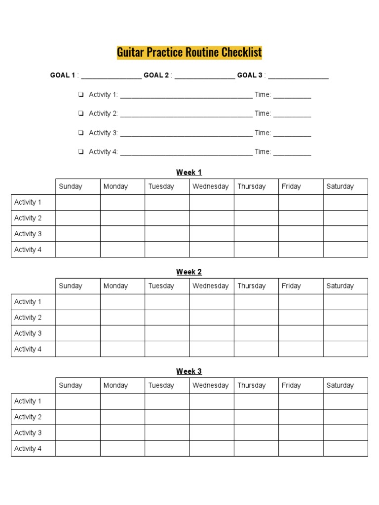 Guitar Practice Routine Checklist | PDF | Cooking, Food & Wine