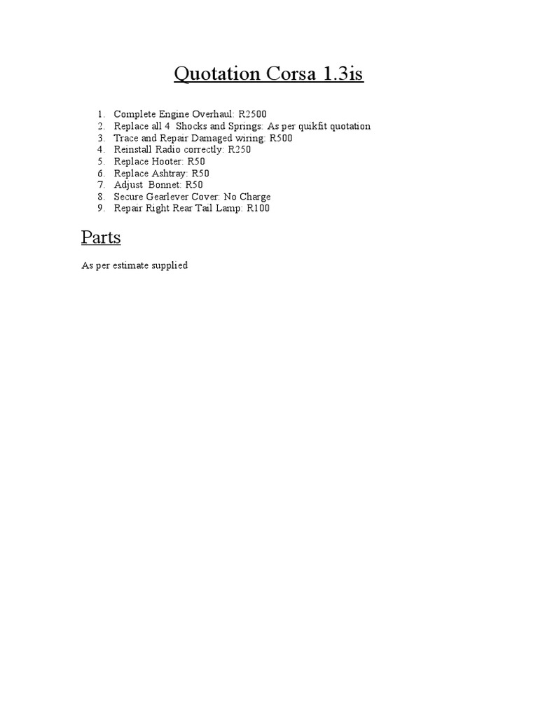 Quotation Corsa 1 | PDF | Technology & Engineering