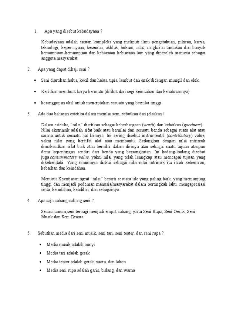Latihan Seni Budaya Nasional Pdf