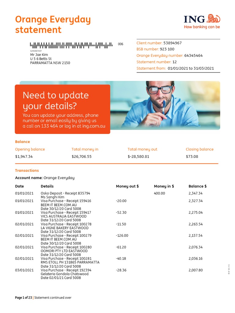 Client Number BSB Number Orange Everyday Number Statement Number