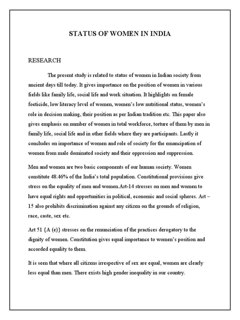 Status of Women in India | PDF | Women's Rights | Discrimination & Race ...