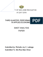 Swot Analysis Paper: Third Quarter:Performance Task in Applied Economics