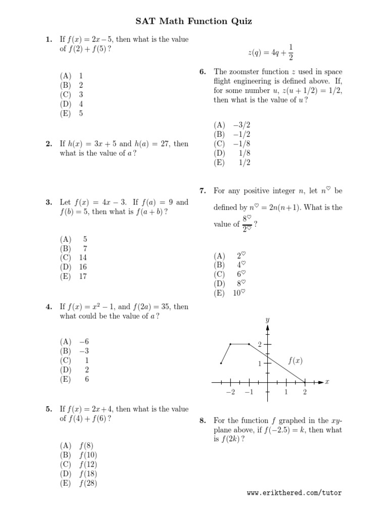 Sat Math Function Quiz Download Free Pdf Function Mathematics