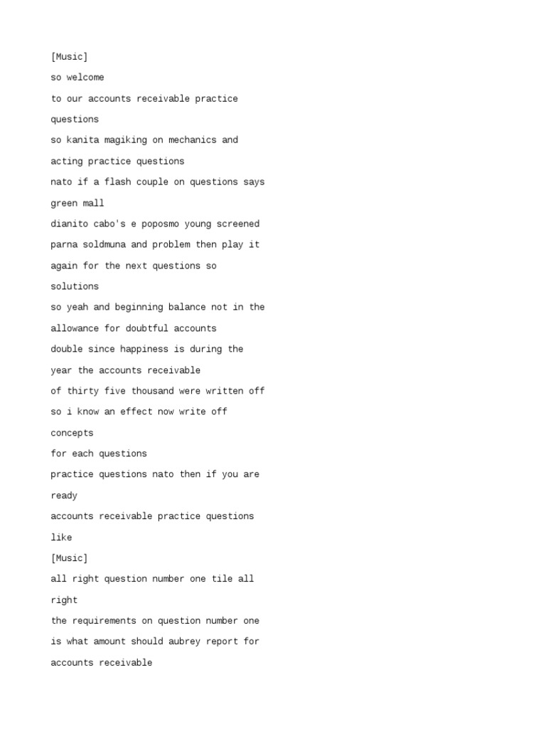 Accounts Receivable Practice Questions | PDF | Bad Debt | Debits And ...
