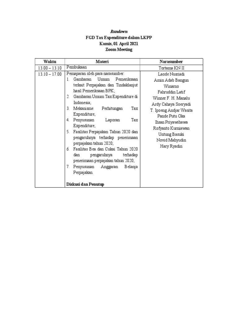 Rundown | PDF | Pengelolaan Keuangan & Uang