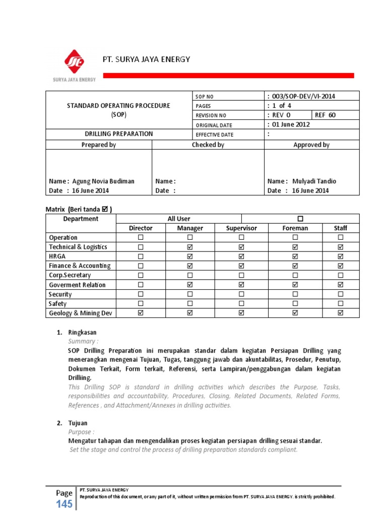 Standard Operating Procedure Ref 60 | PDF | Business Process | Safety