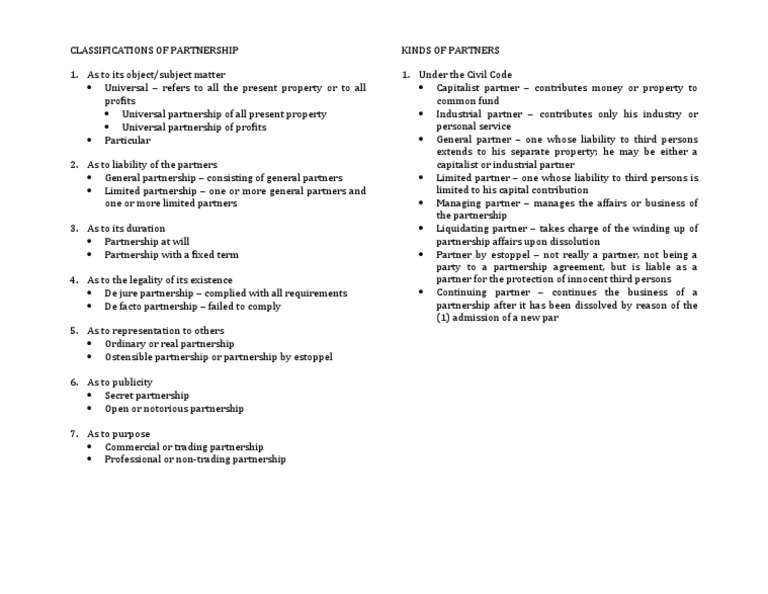 Classifications Of Partnership Pdf General Partnership Partnership