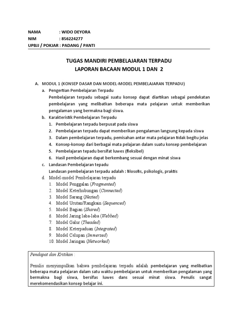 (WIDO DEYORA 856224277) LAPORAN BACAAN MODUL 1 DAN 2 (Pertemuan 1) | PDF