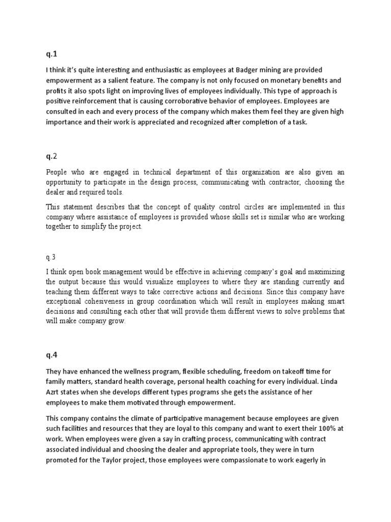 Case Study On Badger Mining PDF Empowerment Employment