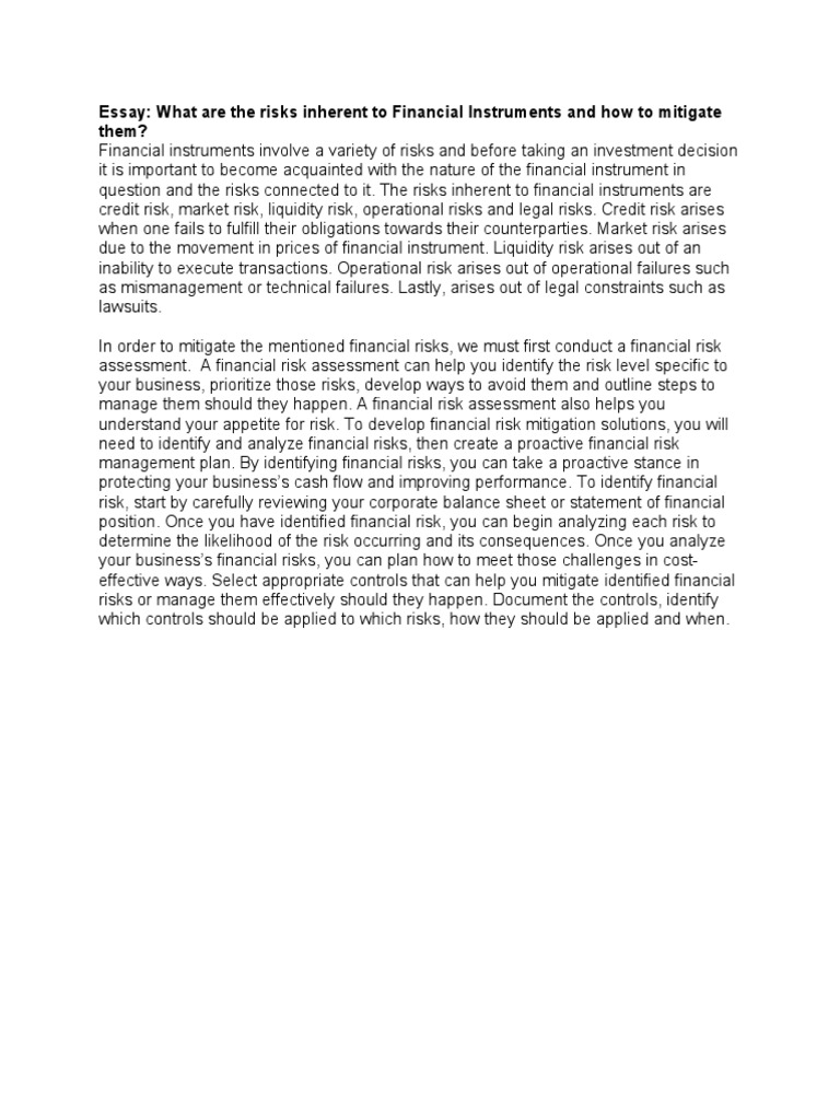 Essay: What Are The Risks Inherent To Financial Instruments and How To ...