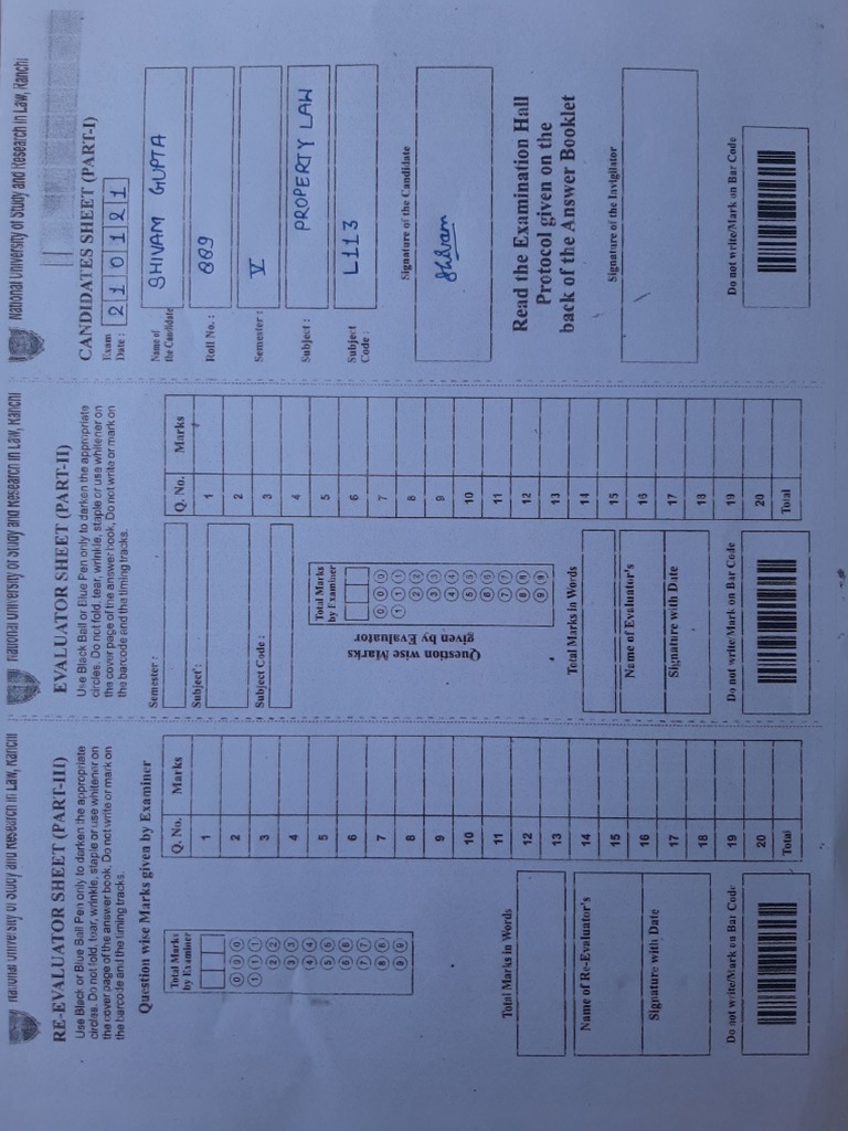 Property Law Exam Answer Sheet Download Free PDF Business