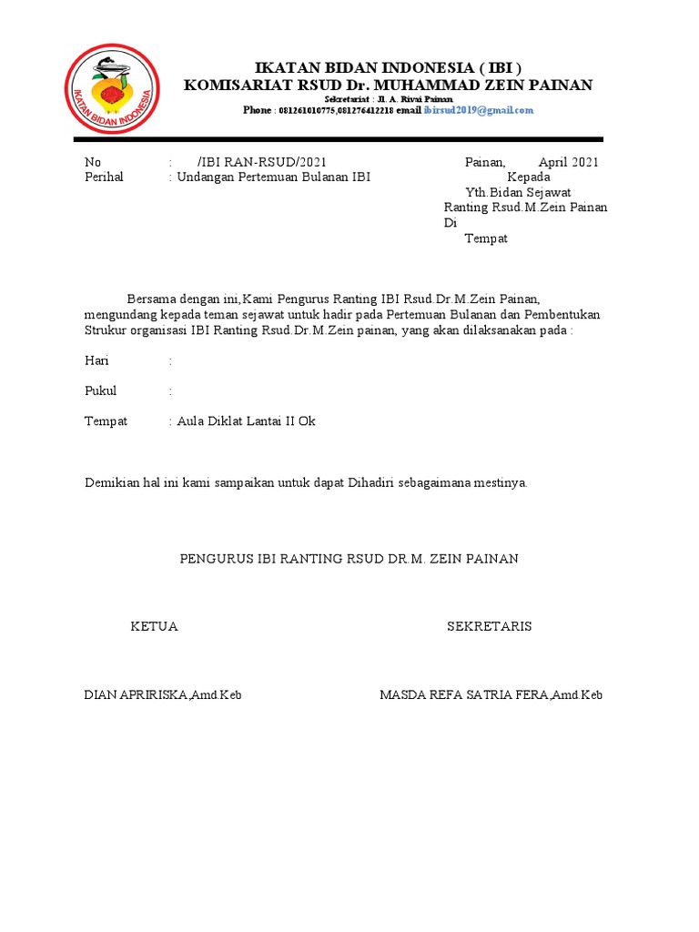 Undangan Pertemuan Bulanan IBI Ranting | PDF