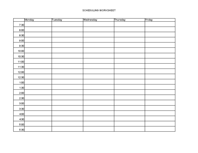 Monday Tuesday Wednesday Thursday Friday: Scheduling Worksheet | PDF