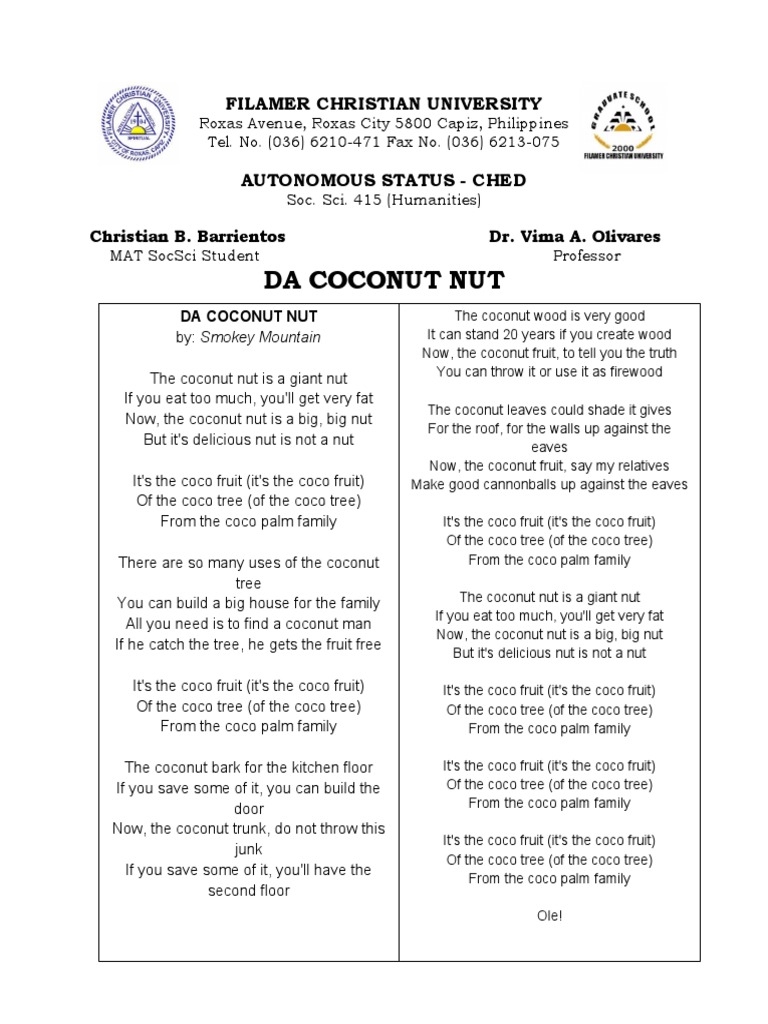 Music Da Coconut Nut PDF Coconut Performing Arts